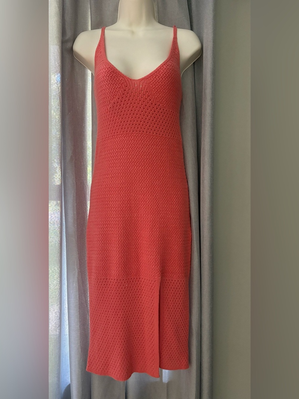 Madden NYC Crochet Knit Midi Dress S Coral Pink Boho Vacation